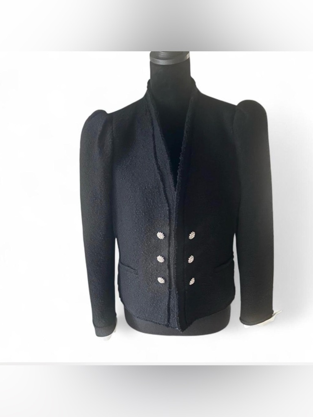 Zara Black Double-Breasted Textured Blazer with Decorative Buttons - Picture 2 of 5